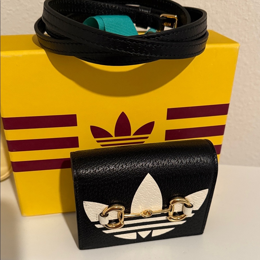 Gucci Adidas Black & White Card Case with strap